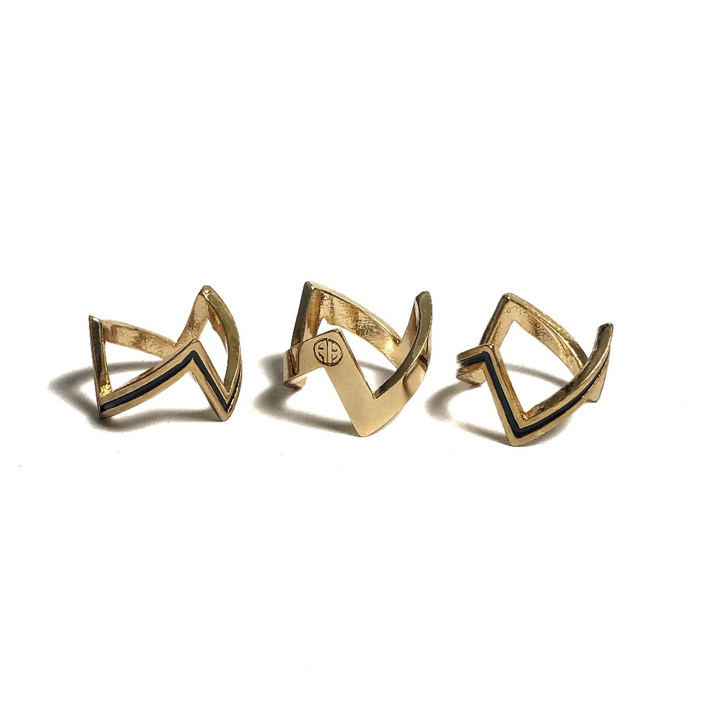 House of Harlow 1960 Gold Chevron Ring Trio with Black Trim